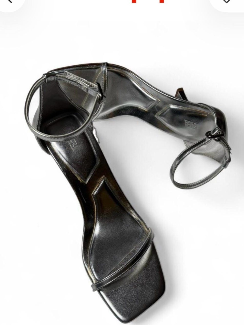 Zara Metallic Silver Ankle-Strap Square-Toe Sandals - Picture 2 of 5